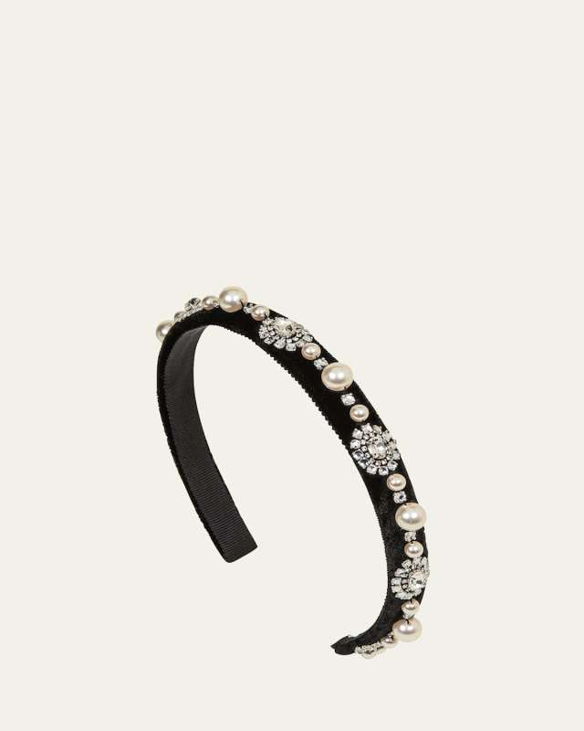Renee Embellished Velvet Skinny Headband